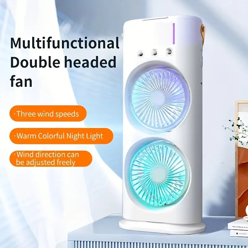 Air Circulation Tower Fan with Mist Spray, Travel Cooler Fan, Water Misting Fan, USB Rechargeable Mini Desktop Table Cooling Fan for Office, Mist Fan with Water Spray