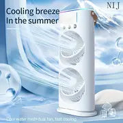 Air Circulation Tower Fan with Mist Spray, Travel Cooler Fan, Water Misting Fan, USB Rechargeable Mini Desktop Table Cooling Fan for Office, Mist Fan with Water Spray