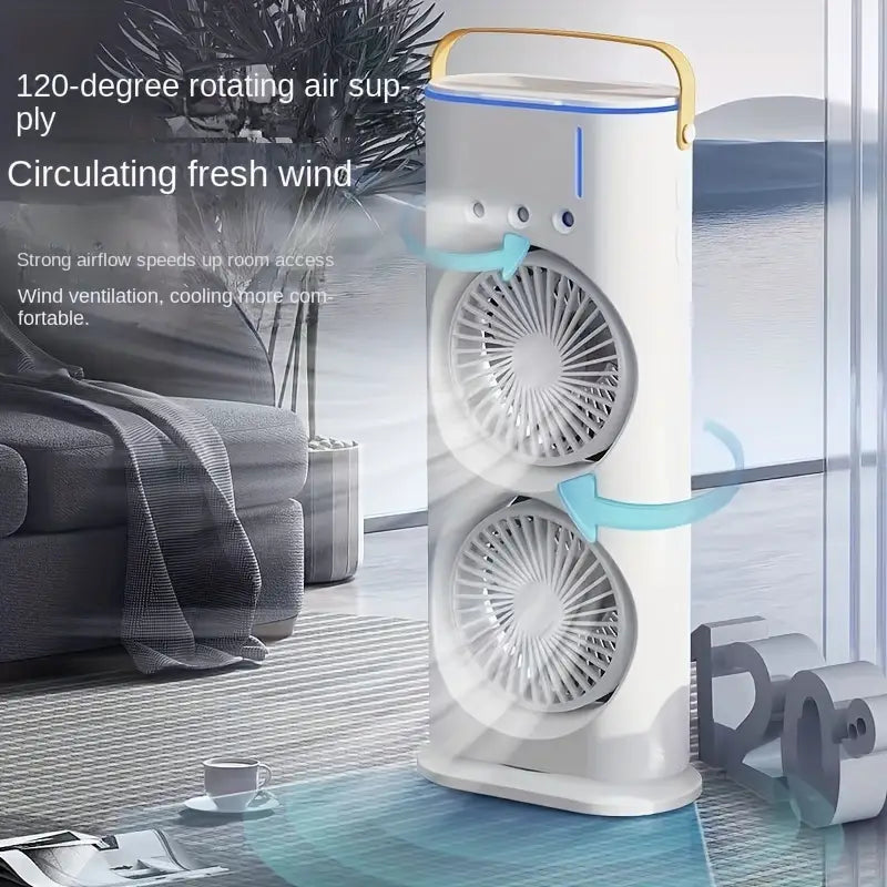 Air Circulation Tower Fan with Mist Spray, Travel Cooler Fan, Water Misting Fan, USB Rechargeable Mini Desktop Table Cooling Fan for Office, Mist Fan with Water Spray