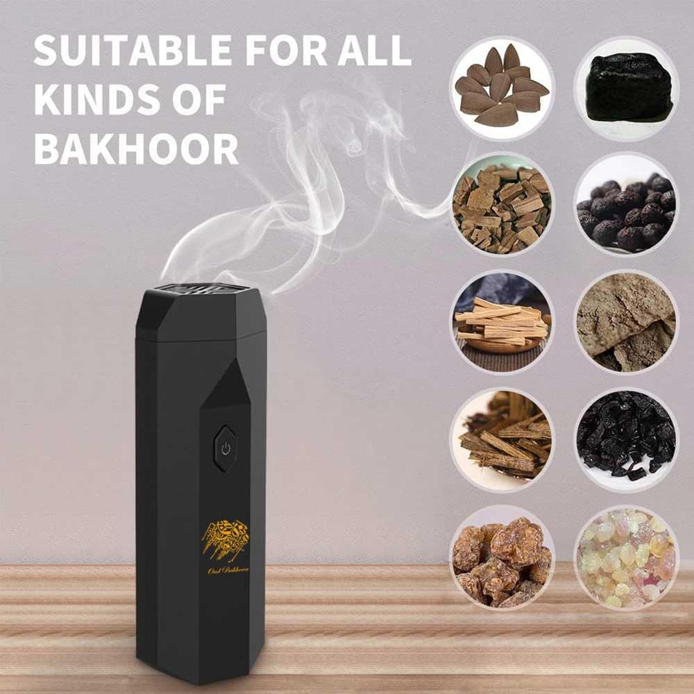Bakhoor BoSidin Comb Incense Burner, Electric Incense Holders, USB Rechargeable Bukhoor Burner, Portable Oud Incense Burner, Aromatherapy and Style in One Device for Home Office & Car (Black)