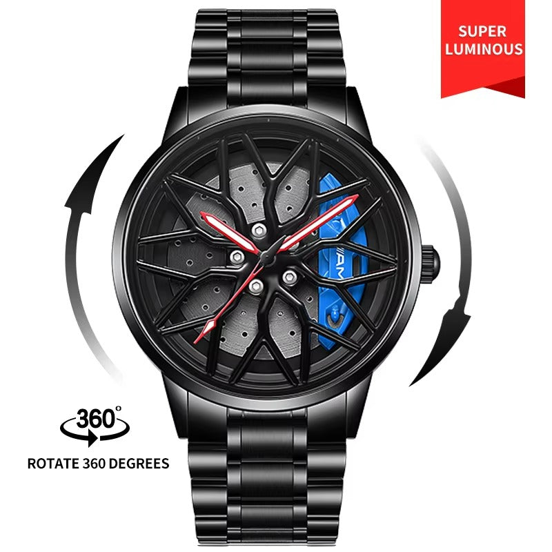 Original 3D Real Man Watches Waterproof Rotate Watches Car Rim Watch Quartz Men's Sports 360° Rotate For Men Lambo Revuelto