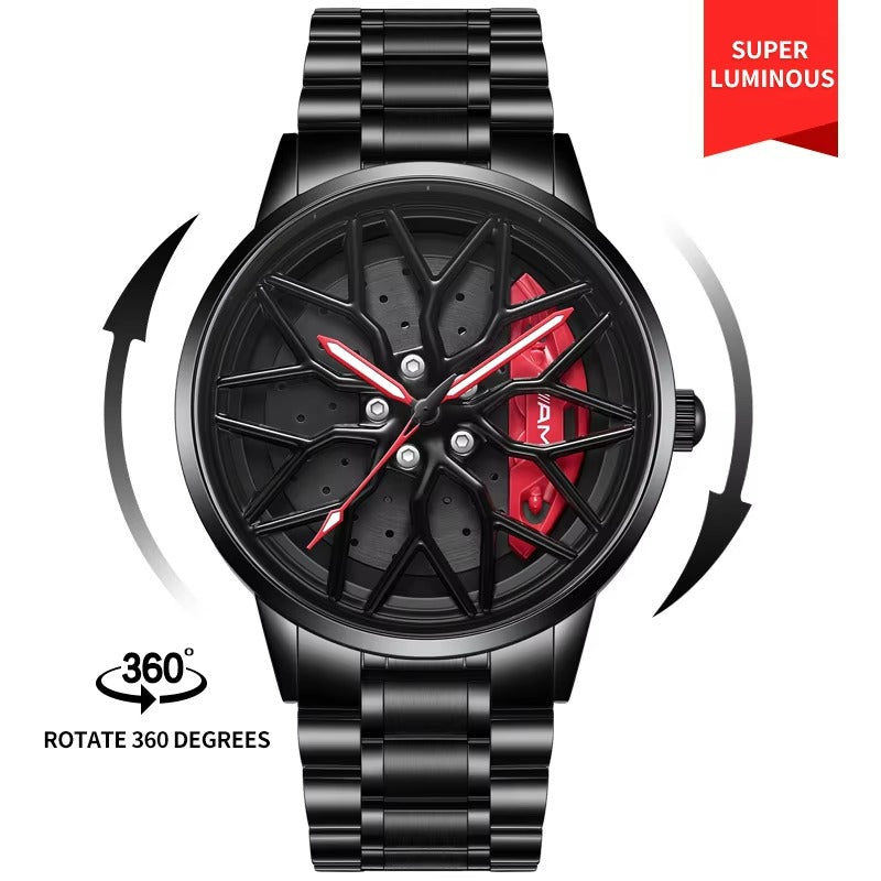 Original 3D Real Man Watches Waterproof Rotate Watches Car Rim Watch Quartz Men's Sports 360° Rotate For Men Lambo Revuelto